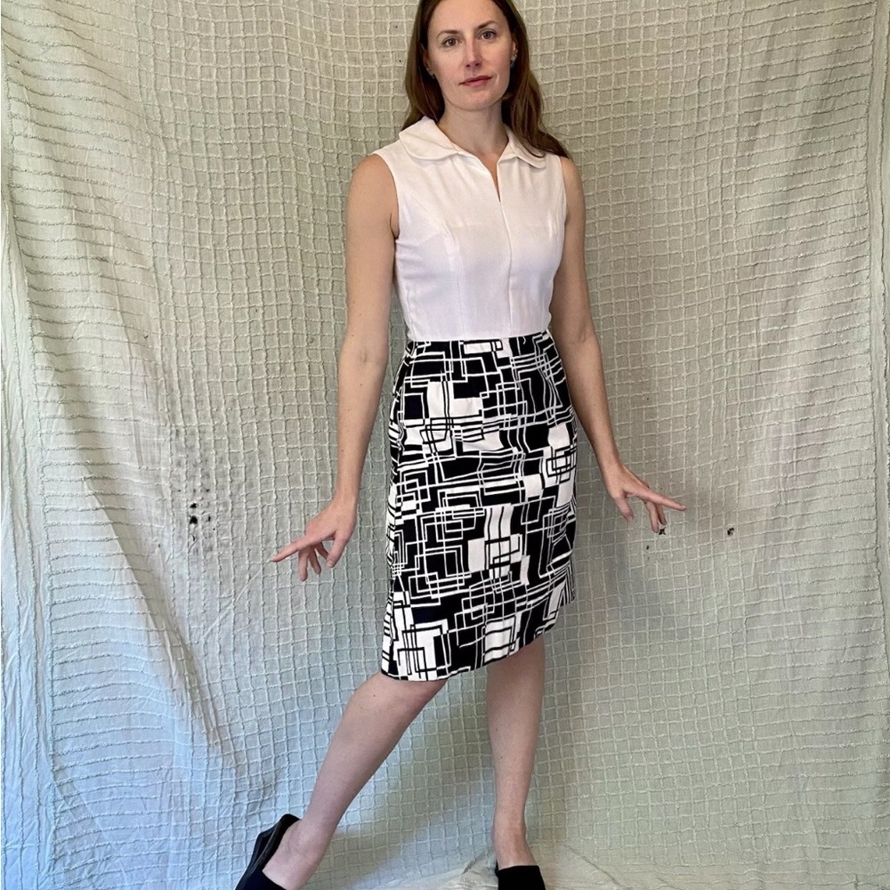 Vintage 60s Mod Black & White Geometric Print Dress Jacket Set by Rona size M - Picture 6 of 15
